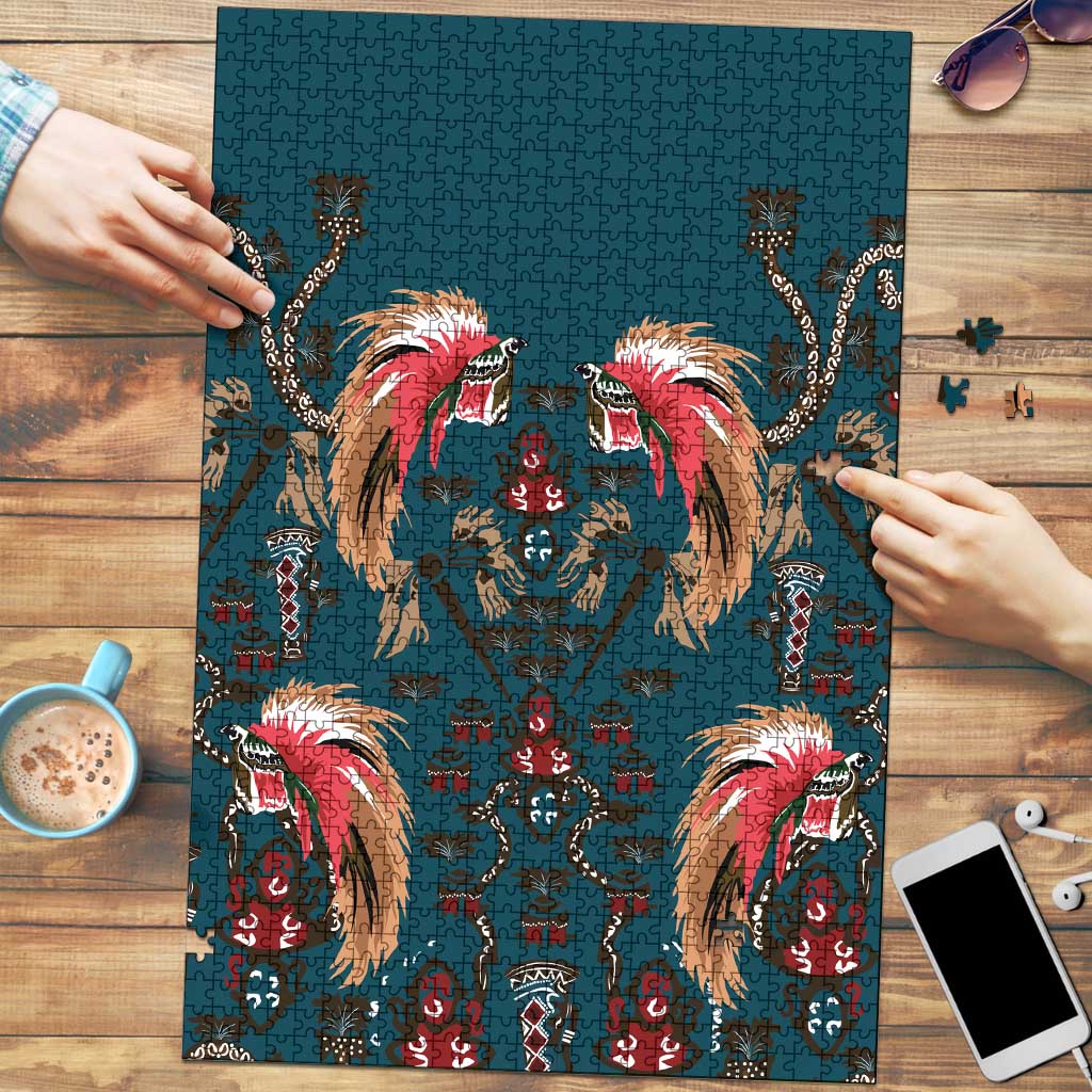 Dark Cyan Blue Bird of Batik Papua Puzzle Exotic Natural Wealth of Papua LT9 Blue - Polynesian Pride
