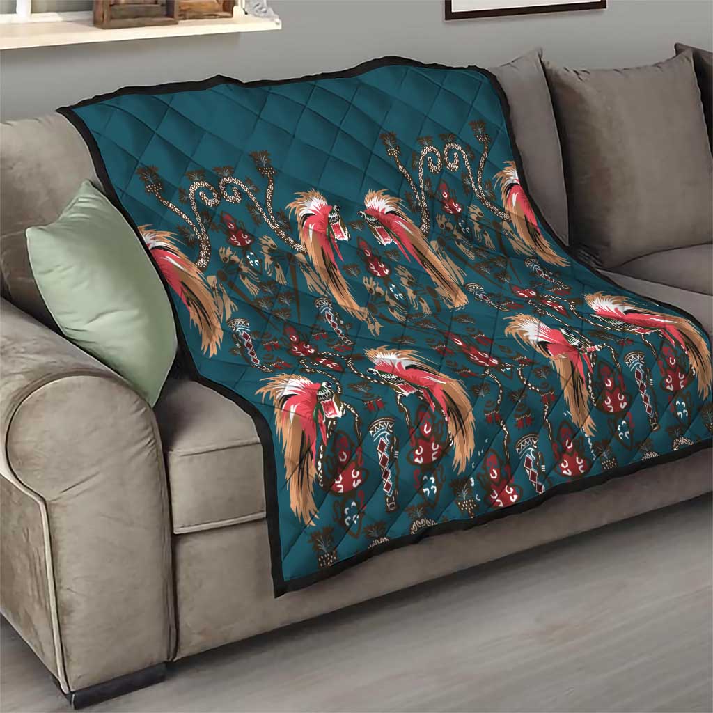 Dark Cyan Blue Bird of Batik Papua Quilt Exotic Natural Wealth of Papua LT9 - Polynesian Pride