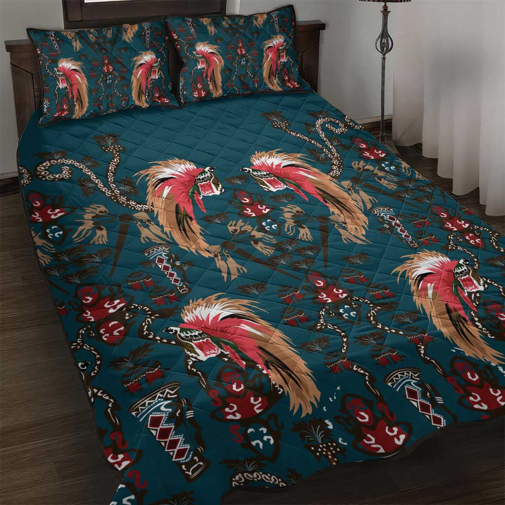 Dark Cyan Blue Bird of Batik Papua Quilt Bed Set Exotic Natural Wealth of Papua LT9 Blue - Polynesian Pride