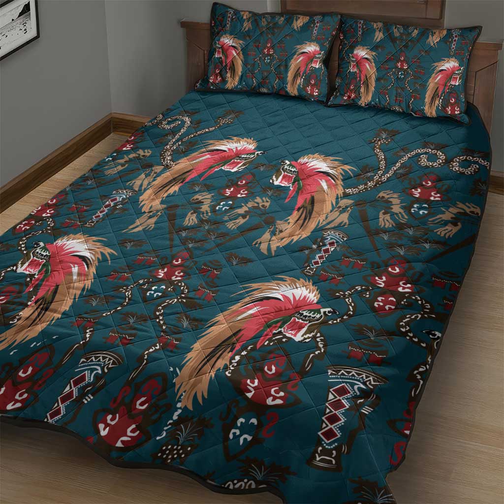 Dark Cyan Blue Bird of Batik Papua Quilt Bed Set Exotic Natural Wealth of Papua LT9 - Polynesian Pride