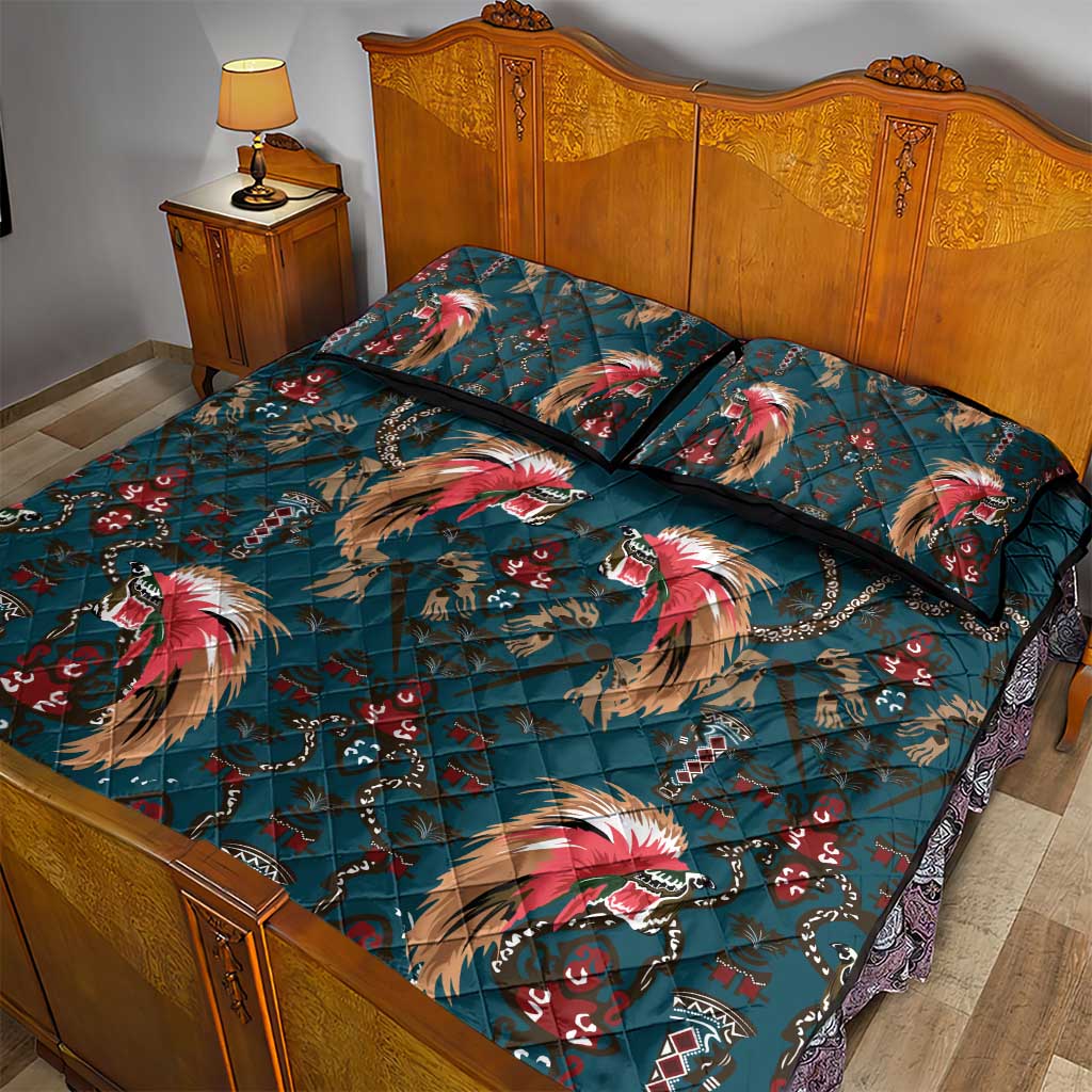 Dark Cyan Blue Bird of Batik Papua Quilt Bed Set Exotic Natural Wealth of Papua LT9 - Polynesian Pride