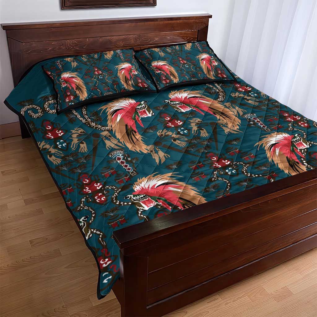 Dark Cyan Blue Bird of Batik Papua Quilt Bed Set Exotic Natural Wealth of Papua LT9 - Polynesian Pride
