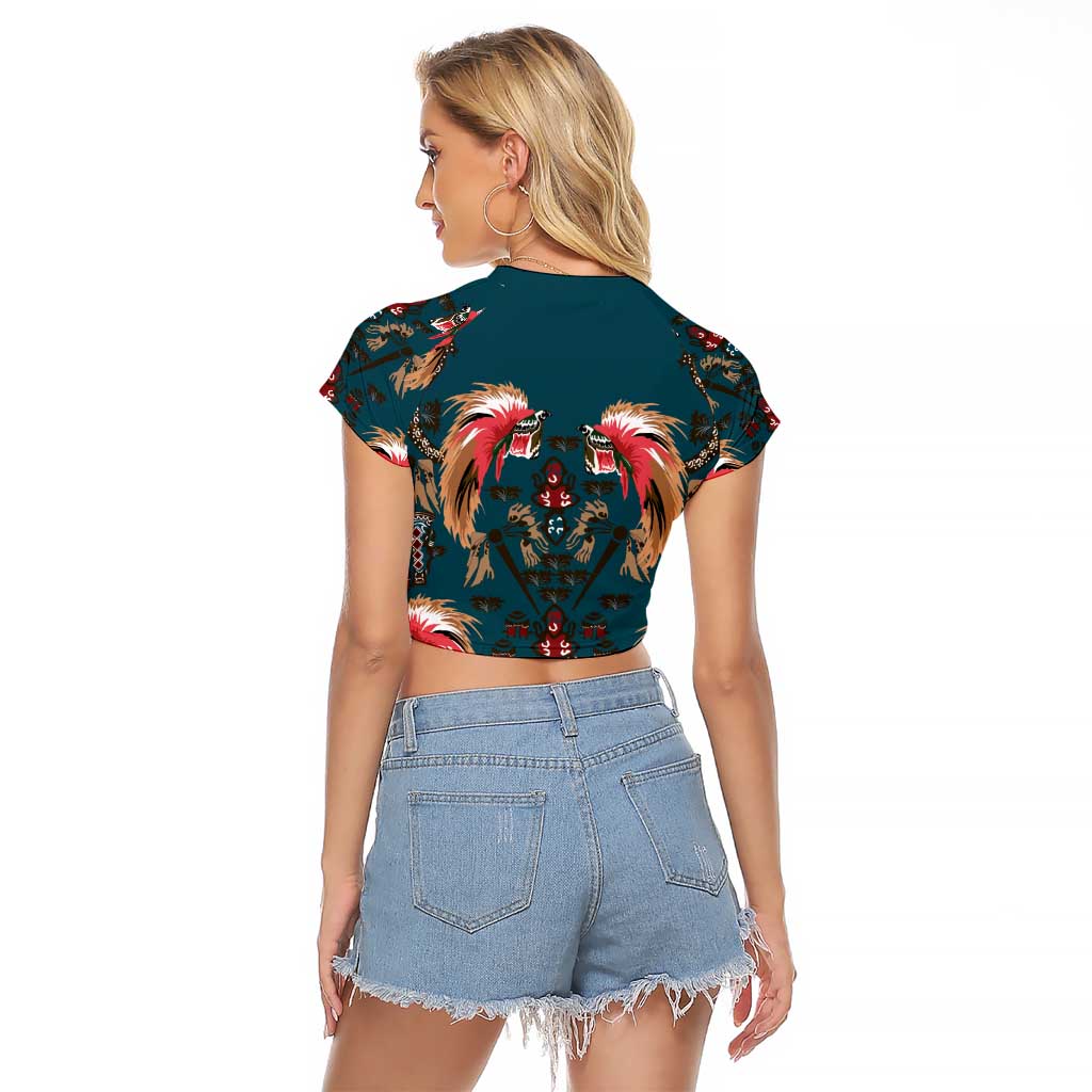 Dark Cyan Blue Bird of Batik Papua Raglan Cropped T Shirt Exotic Natural Wealth of Papua LT9 - Polynesian Pride