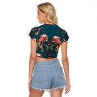 Dark Cyan Blue Bird of Batik Papua Raglan Cropped T Shirt Exotic Natural Wealth of Papua LT9 - Polynesian Pride