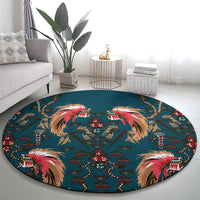 Dark Cyan Blue Bird of Batik Papua Round Carpet Exotic Natural Wealth of Papua LT9 - Polynesian Pride