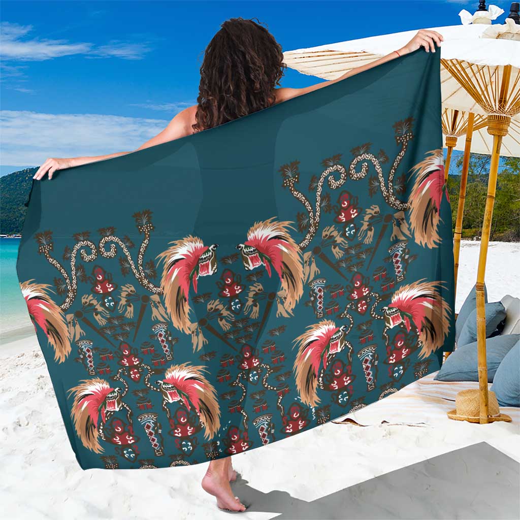Dark Cyan Blue Bird of Batik Papua Sarong Exotic Natural Wealth of Papua LT9 One Size 44 x 66 inches Blue - Polynesian Pride
