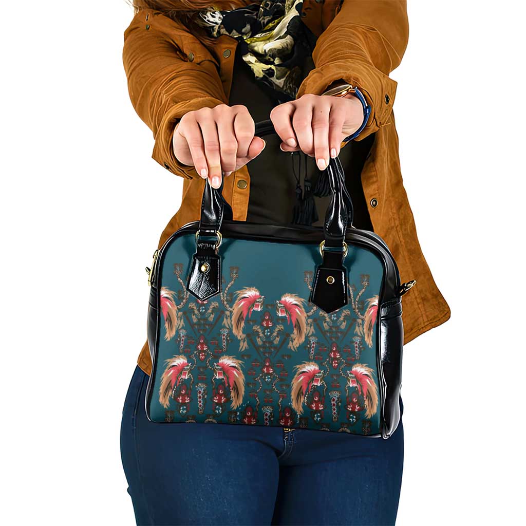 Dark Cyan Blue Bird of Batik Papua Shoulder Handbag Exotic Natural Wealth of Papua LT9 One Size Blue - Polynesian Pride