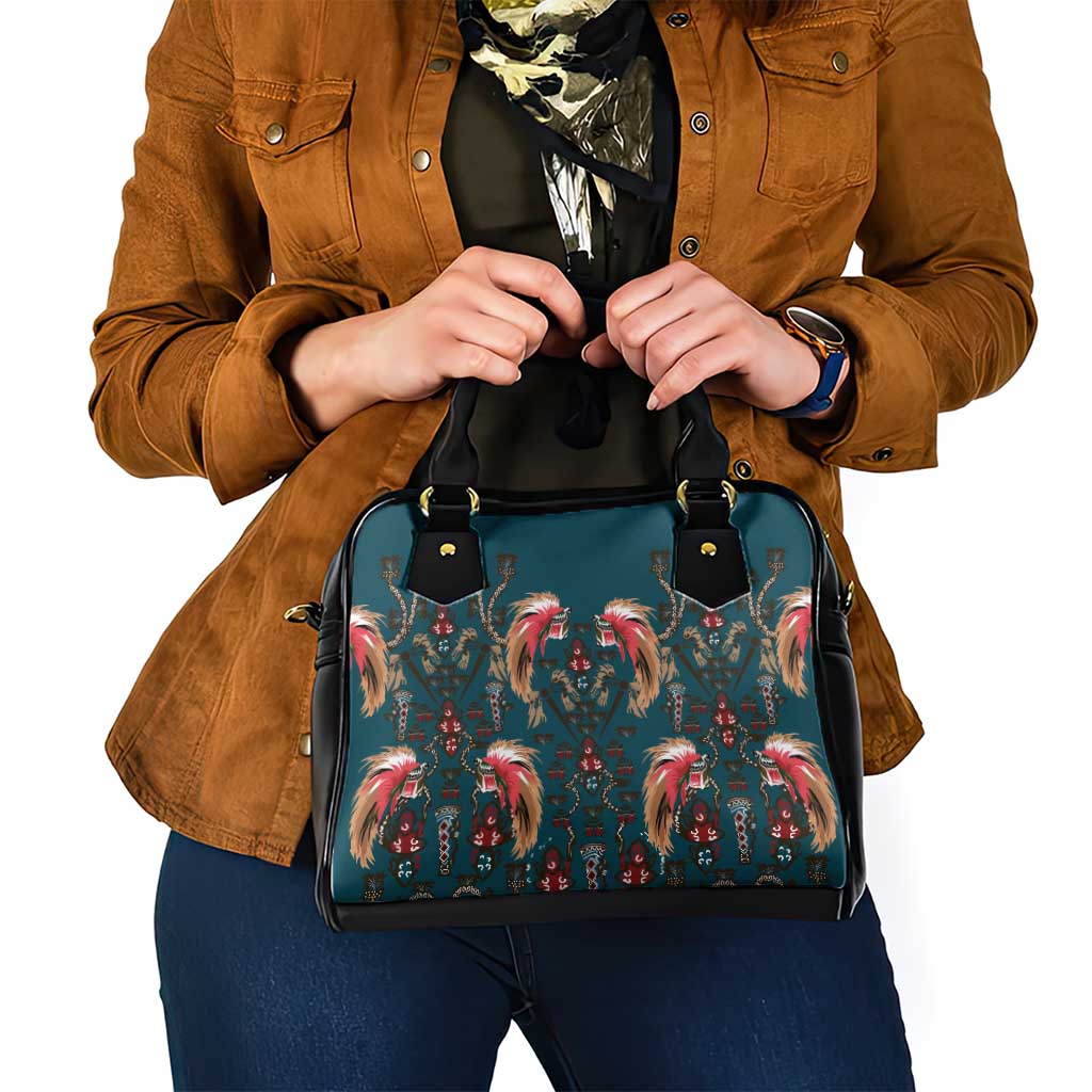 Dark Cyan Blue Bird of Batik Papua Shoulder Handbag Exotic Natural Wealth of Papua LT9 - Polynesian Pride