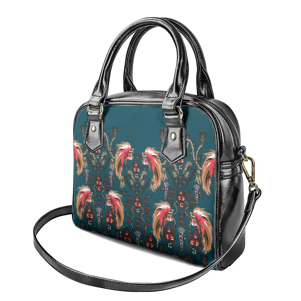 Dark Cyan Blue Bird of Batik Papua Shoulder Handbag Exotic Natural Wealth of Papua LT9 - Polynesian Pride