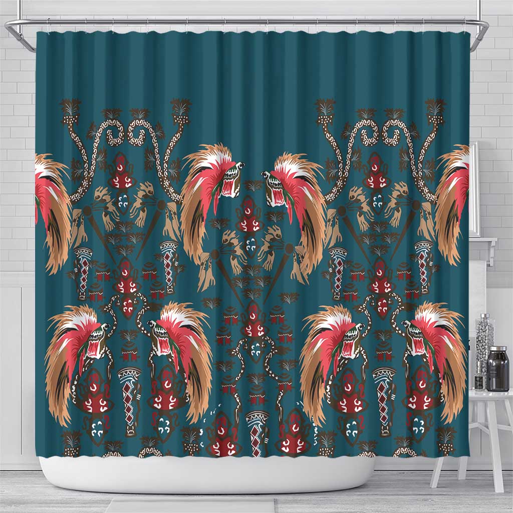 Dark Cyan Blue Bird of Batik Papua Shower Curtain Exotic Natural Wealth of Papua LT9 - Polynesian Pride
