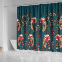 Dark Cyan Blue Bird of Batik Papua Shower Curtain Exotic Natural Wealth of Papua LT9 - Polynesian Pride