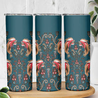 Dark Cyan Blue Bird of Batik Papua Skinny Tumbler Exotic Natural Wealth of Papua LT9 - Polynesian Pride
