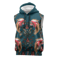 Dark Cyan Blue Bird of Batik Papua Sleeveless Hoodie Exotic Natural Wealth of Papua LT9 Blue - Polynesian Pride
