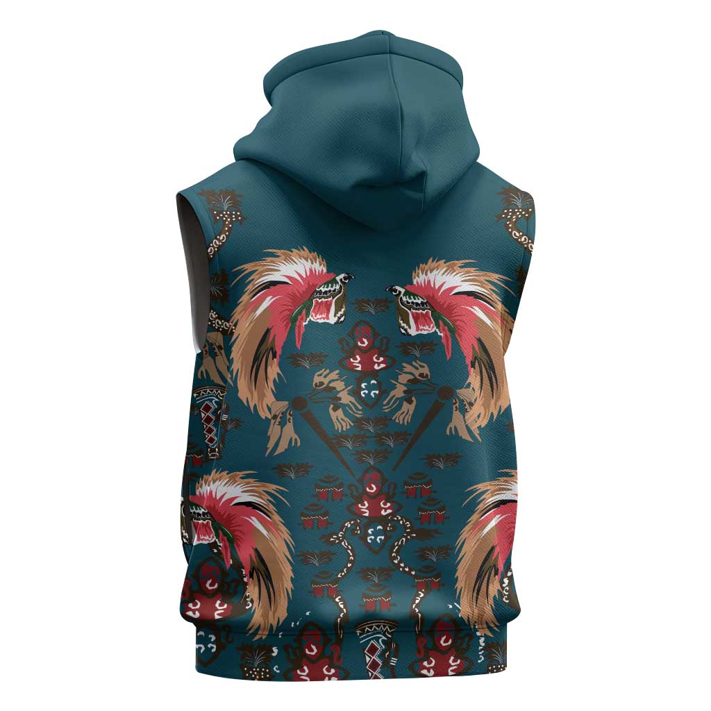 Dark Cyan Blue Bird of Batik Papua Sleeveless Hoodie Exotic Natural Wealth of Papua LT9 - Polynesian Pride