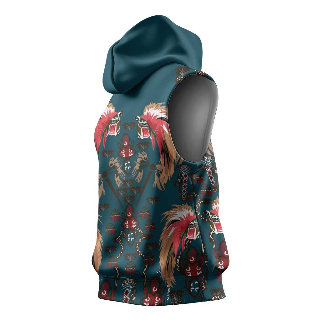 Dark Cyan Blue Bird of Batik Papua Sleeveless Hoodie Exotic Natural Wealth of Papua LT9 - Polynesian Pride