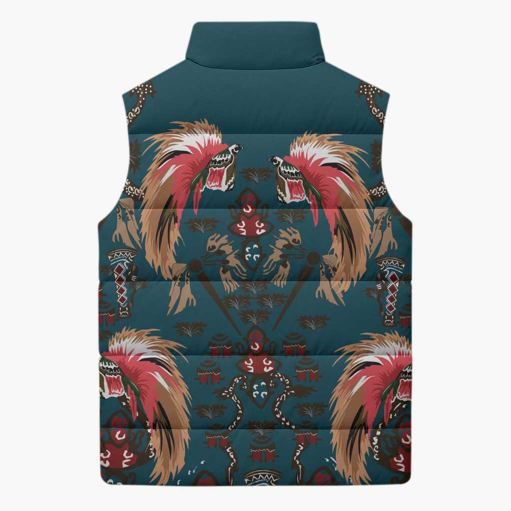 Dark Cyan Blue Bird of Batik Papua Sleeveless Puffer Jacket Exotic Natural Wealth of Papua LT9 - Polynesian Pride