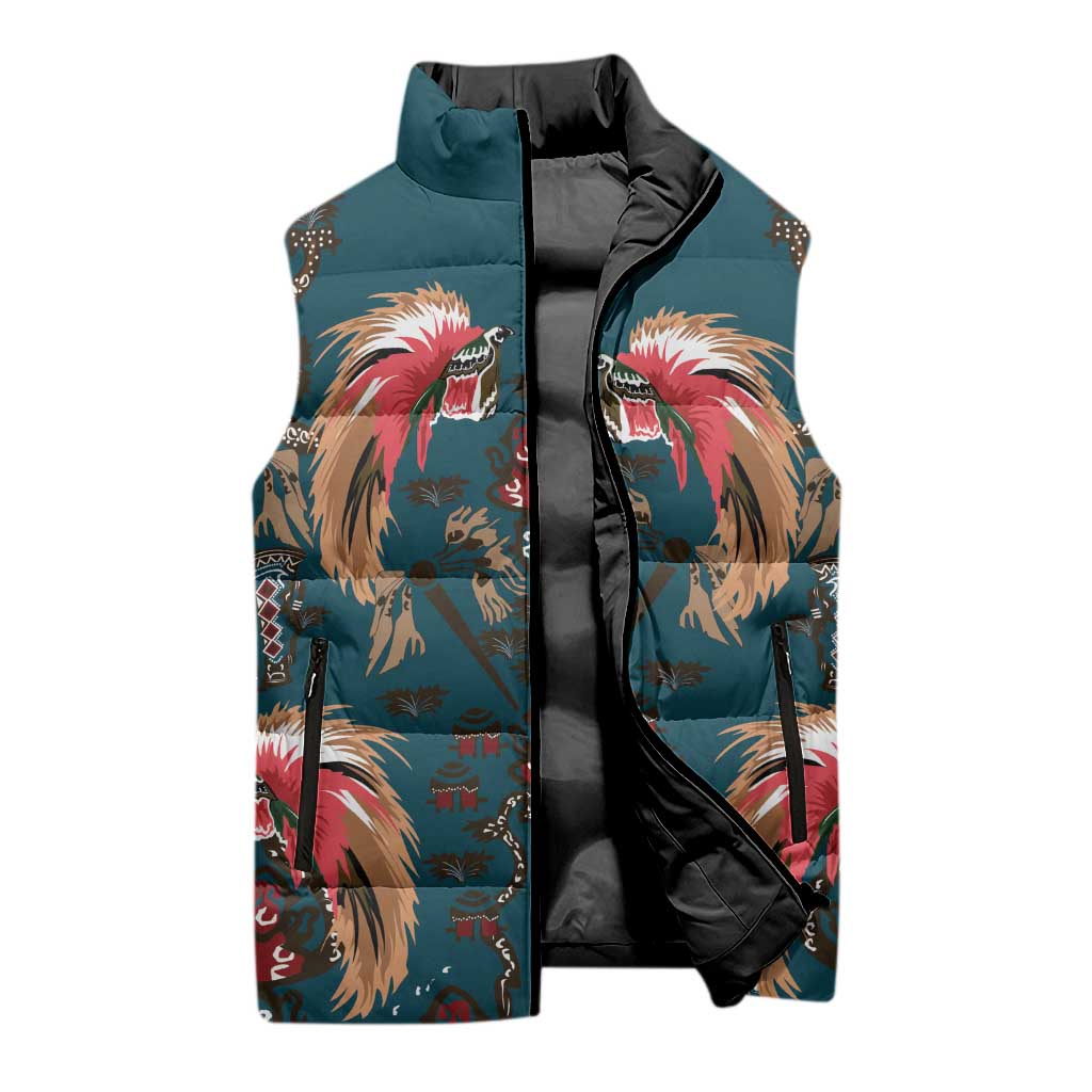 Dark Cyan Blue Bird of Batik Papua Sleeveless Puffer Jacket Exotic Natural Wealth of Papua LT9 - Polynesian Pride