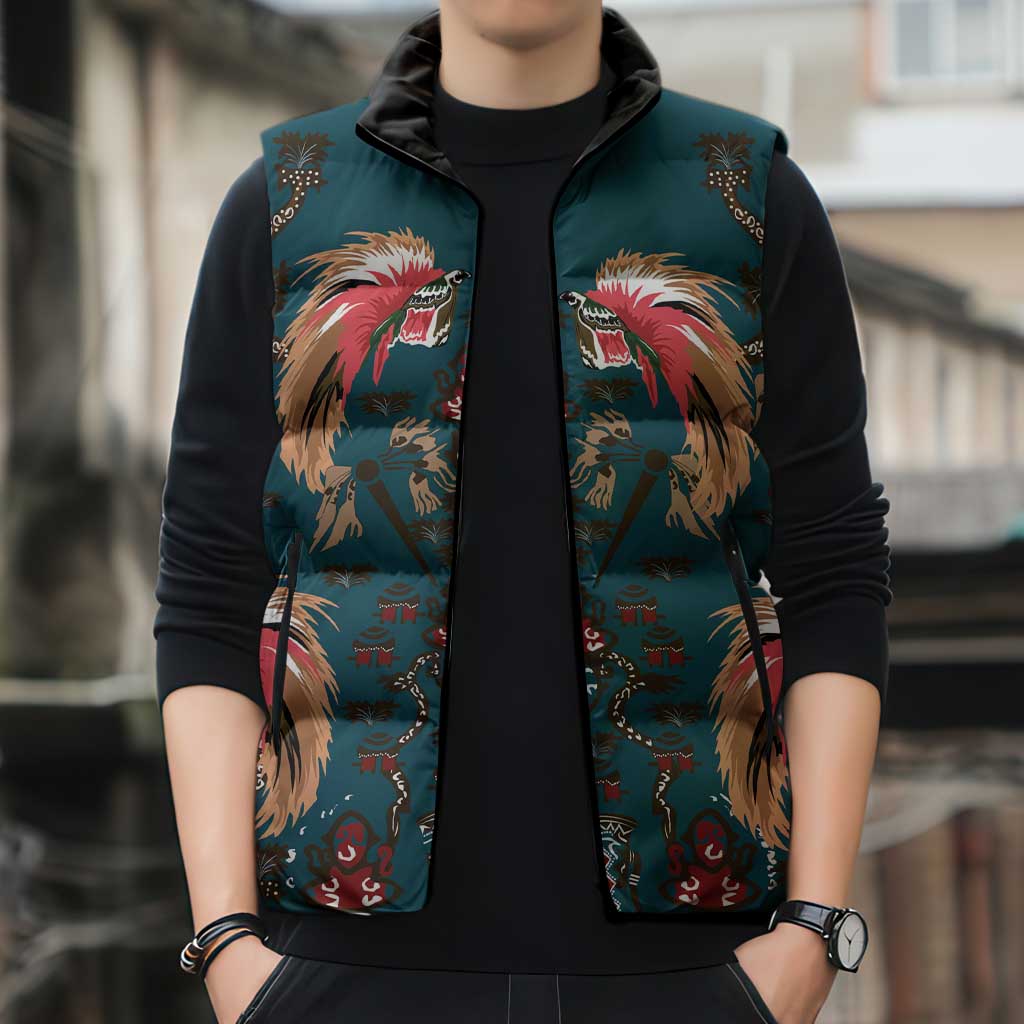 Dark Cyan Blue Bird of Batik Papua Sleeveless Puffer Jacket Exotic Natural Wealth of Papua LT9 - Polynesian Pride