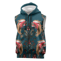 Dark Cyan Blue Bird of Batik Papua Sleeveless Zip Hoodie Exotic Natural Wealth of Papua LT9 Blue - Polynesian Pride