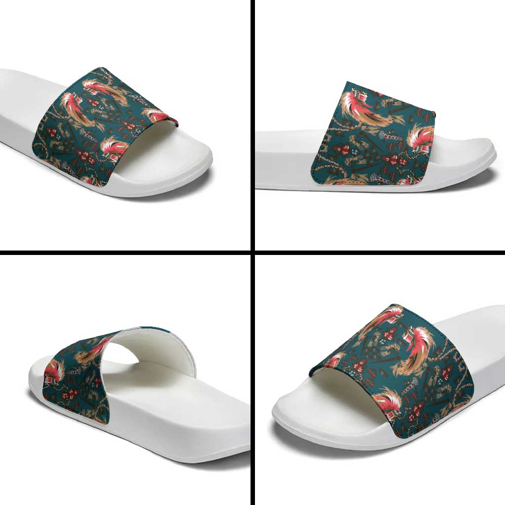 Dark Cyan Blue Bird of Batik Papua Slide Sandals Exotic Natural Wealth of Papua LT9 - Polynesian Pride