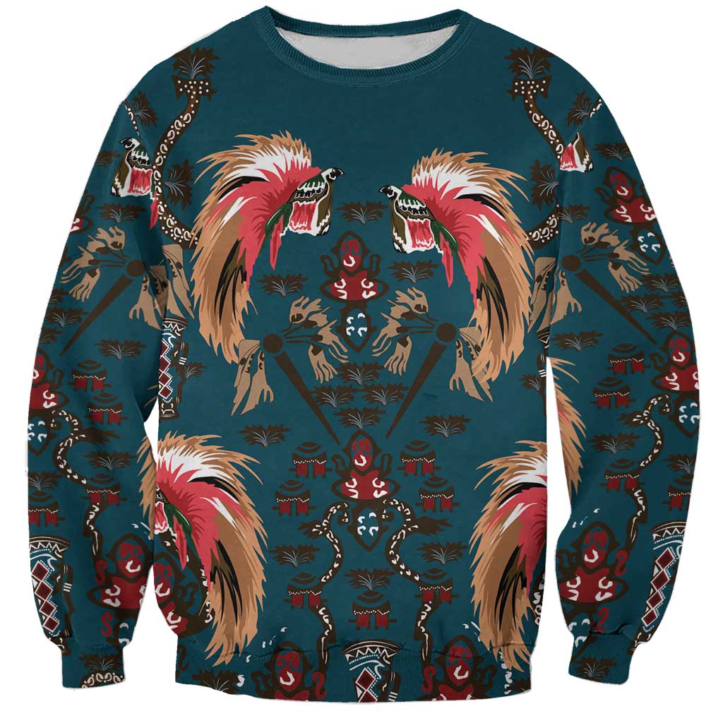 Dark Cyan Blue Bird of Batik Papua Sweatshirt Exotic Natural Wealth of Papua LT9 Unisex Blue - Polynesian Pride