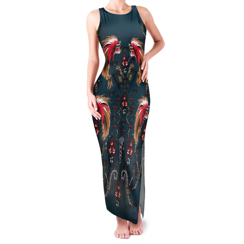 Dark Cyan Blue Bird of Batik Papua Tank Maxi Dress Exotic Natural Wealth of Papua LT9 Women Blue - Polynesian Pride