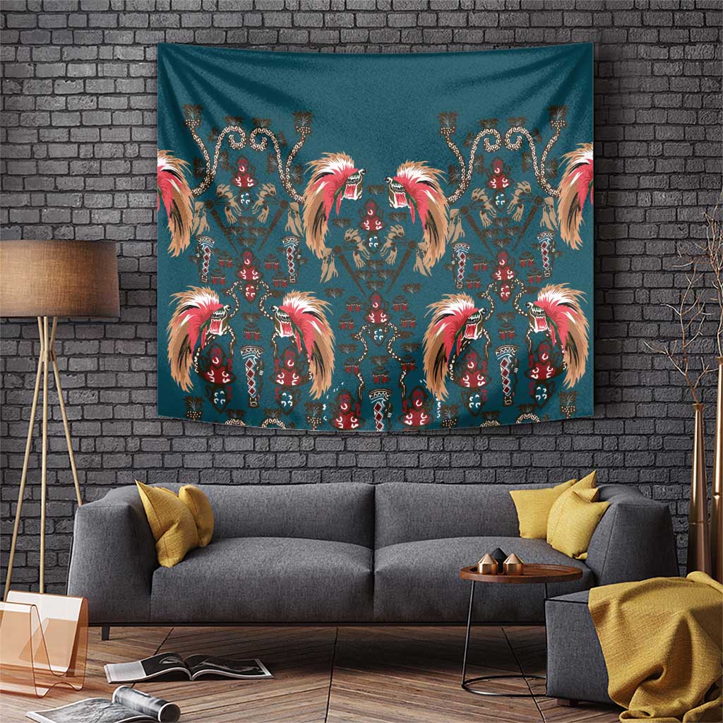 Dark Cyan Blue Bird of Batik Papua Tapestry Exotic Natural Wealth of Papua - Polynesian Pride