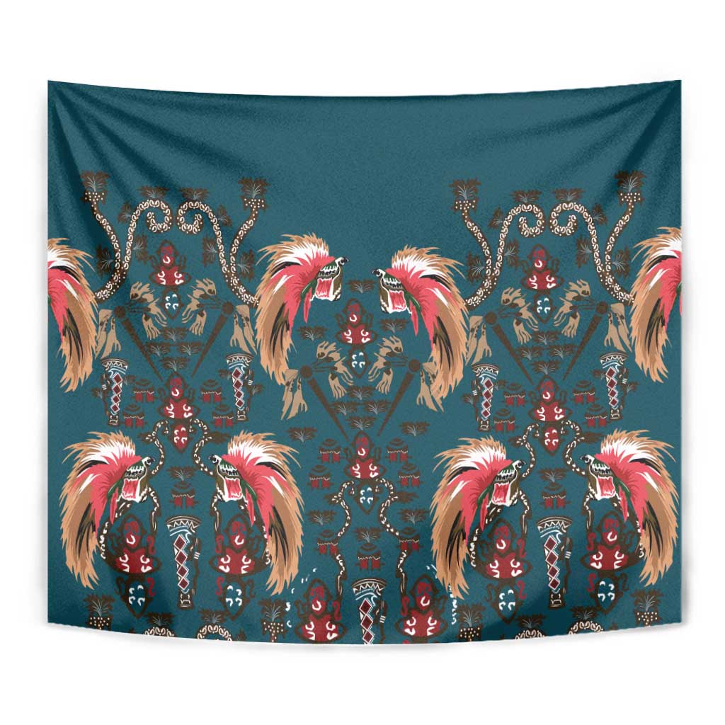 Dark Cyan Blue Bird of Batik Papua Tapestry Exotic Natural Wealth of Papua LT9 - Polynesian Pride