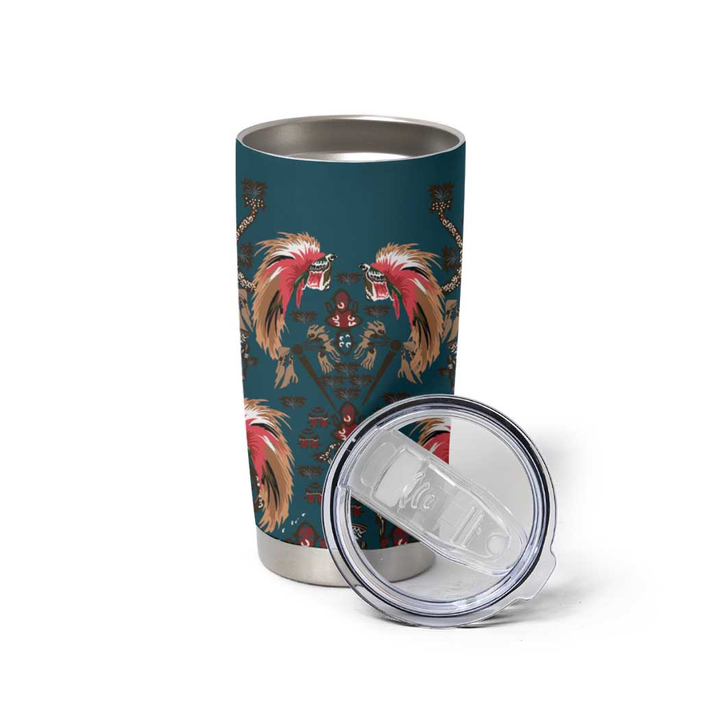 Dark Cyan Blue Bird of Batik Papua Tumbler Cup Exotic Natural Wealth of Papua LT9 - Polynesian Pride