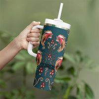 Dark Cyan Blue Bird of Batik Papua Tumbler With Handle Exotic Natural Wealth of Papua LT9 - Polynesian Pride