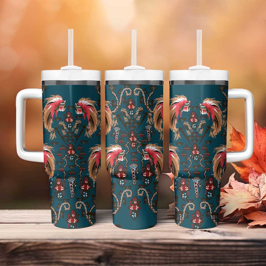 Dark Cyan Blue Bird of Batik Papua Tumbler With Handle Exotic Natural Wealth of Papua LT9 - Polynesian Pride