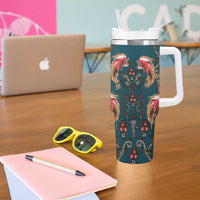 Dark Cyan Blue Bird of Batik Papua Tumbler With Handle Exotic Natural Wealth of Papua LT9 - Polynesian Pride