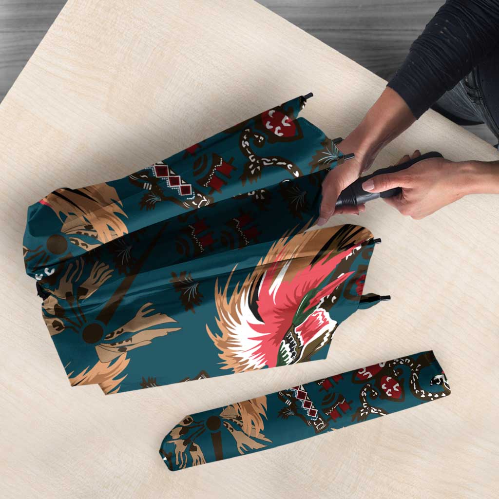 Dark Cyan Blue Bird of Batik Papua Umbrella Exotic Natural Wealth of Papua LT9 - Polynesian Pride