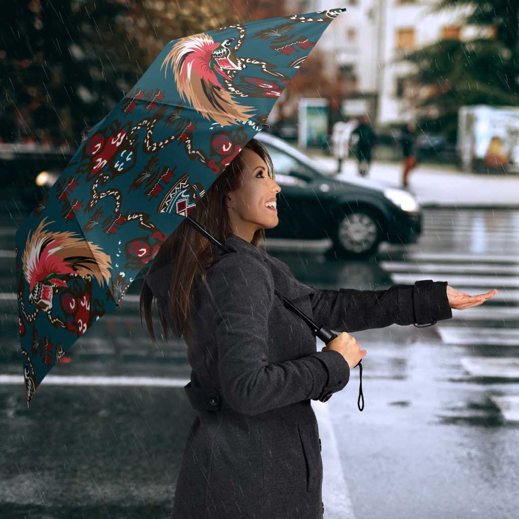 Dark Cyan Blue Bird of Batik Papua Umbrella Exotic Natural Wealth of Papua LT9 - Polynesian Pride