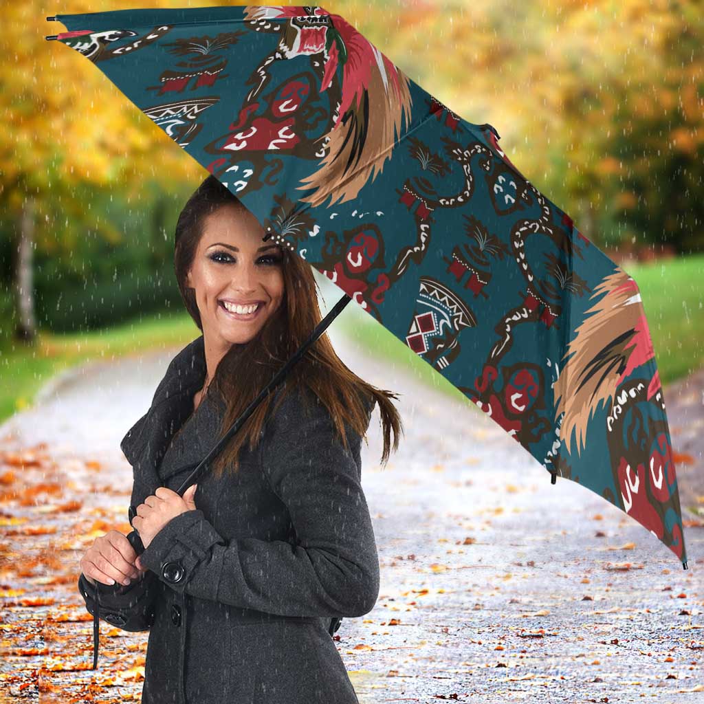 Dark Cyan Blue Bird of Batik Papua Umbrella Exotic Natural Wealth of Papua LT9 - Polynesian Pride