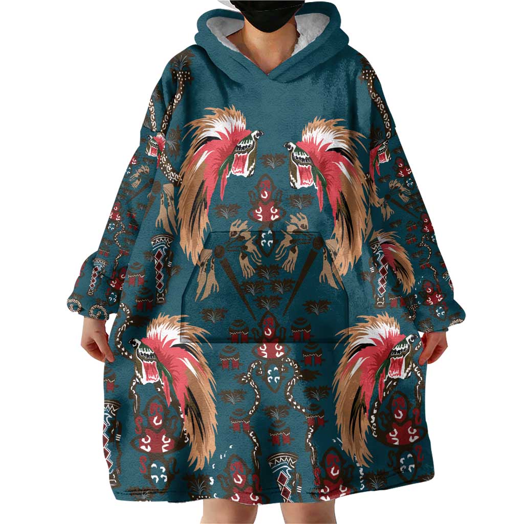 Dark Cyan Blue Bird of Batik Papua Wearable Blanket Hoodie Exotic Natural Wealth of Papua LT9 - Polynesian Pride