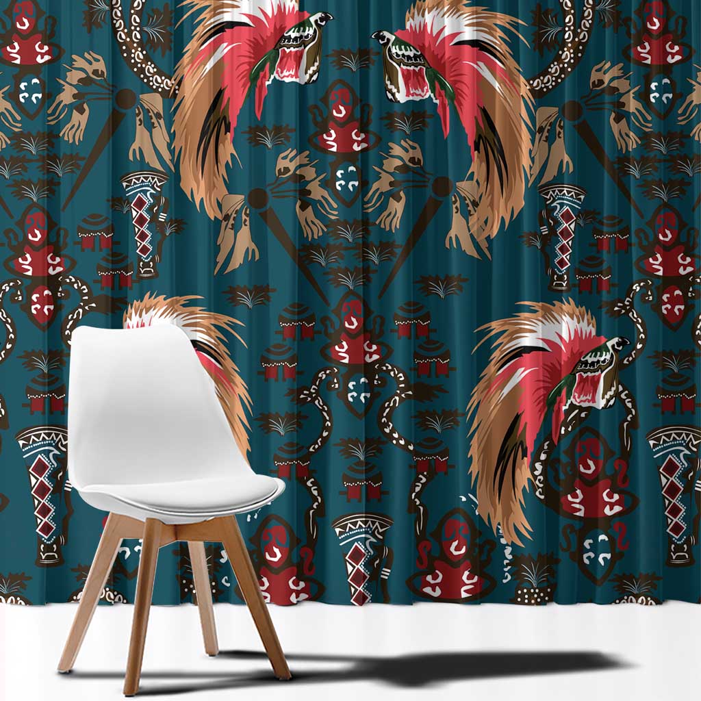 Dark Cyan Blue Bird of Batik Papua Window Curtain Exotic Natural Wealth of Papua LT9 - Polynesian Pride