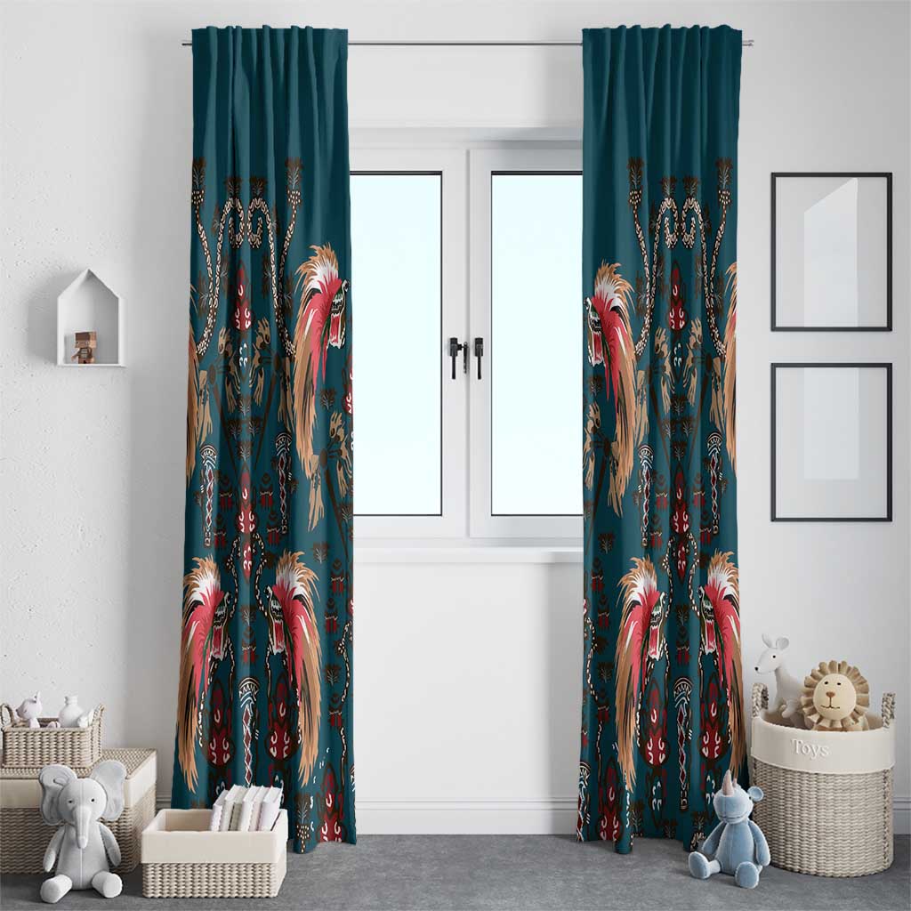 Dark Cyan Blue Bird of Batik Papua Window Curtain Exotic Natural Wealth of Papua LT9 - Polynesian Pride