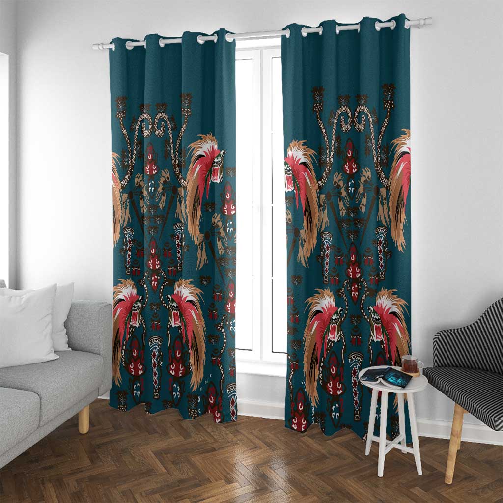 Dark Cyan Blue Bird of Batik Papua Window Curtain Exotic Natural Wealth of Papua LT9 With Grommets Blue - Polynesian Pride