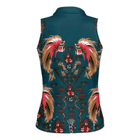 Dark Cyan Blue Bird of Batik Papua Women Sleeveless Polo Shirt Exotic Natural Wealth of Papua LT9 - Polynesian Pride