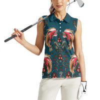 Dark Cyan Blue Bird of Batik Papua Women Sleeveless Polo Shirt Exotic Natural Wealth of Papua LT9 - Polynesian Pride