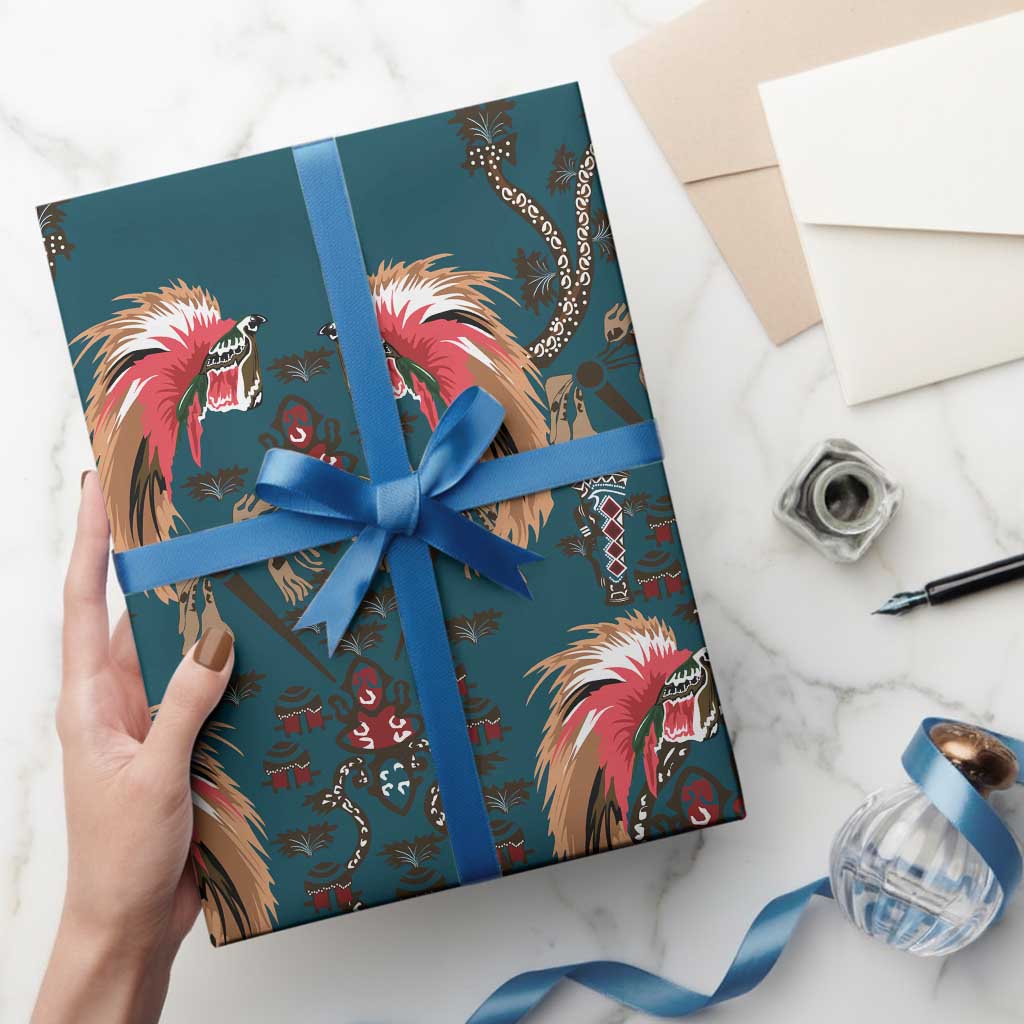 Dark Cyan Blue Bird of Batik Papua Wrapping Paper Exotic Natural Wealth of Papua LT9 - Polynesian Pride