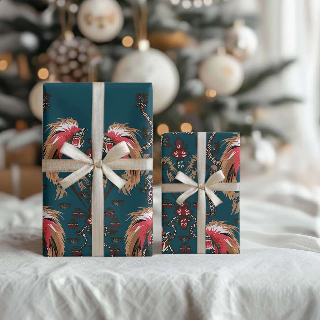 Dark Cyan Blue Bird of Batik Papua Wrapping Paper Exotic Natural Wealth of Papua LT9 - Polynesian Pride