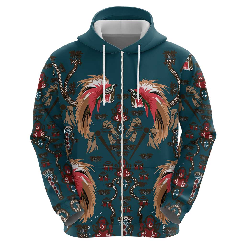 Dark Cyan Blue Bird of Batik Papua Zip Hoodie Exotic Natural Wealth of Papua LT9 - Polynesian Pride