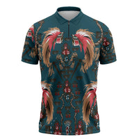Dark Cyan Blue Bird of Batik Papua Zipper Polo Shirt Exotic Natural Wealth of Papua LT9 Blue - Polynesian Pride