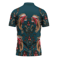 Dark Cyan Blue Bird of Batik Papua Zipper Polo Shirt Exotic Natural Wealth of Papua LT9 - Polynesian Pride