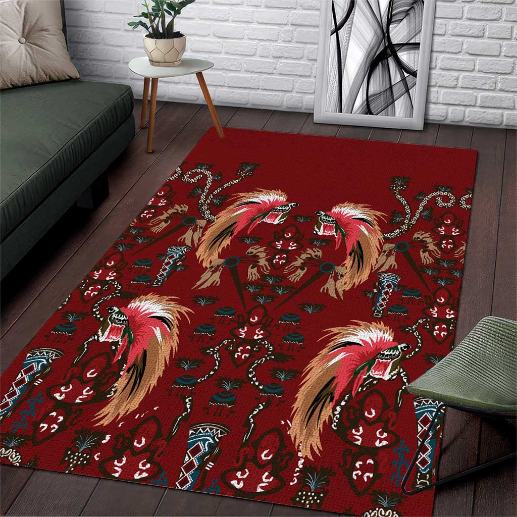 Oxblood Bird of Batik Papua Area Rug Exotic Natural Wealth of Papua - Polynesian Pride