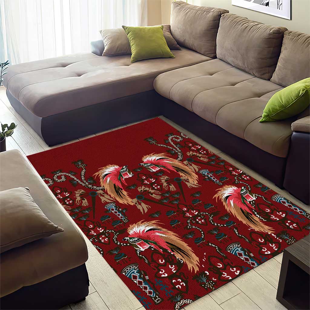 Oxblood Bird of Batik Papua Area Rug Exotic Natural Wealth of Papua LT9 - Polynesian Pride