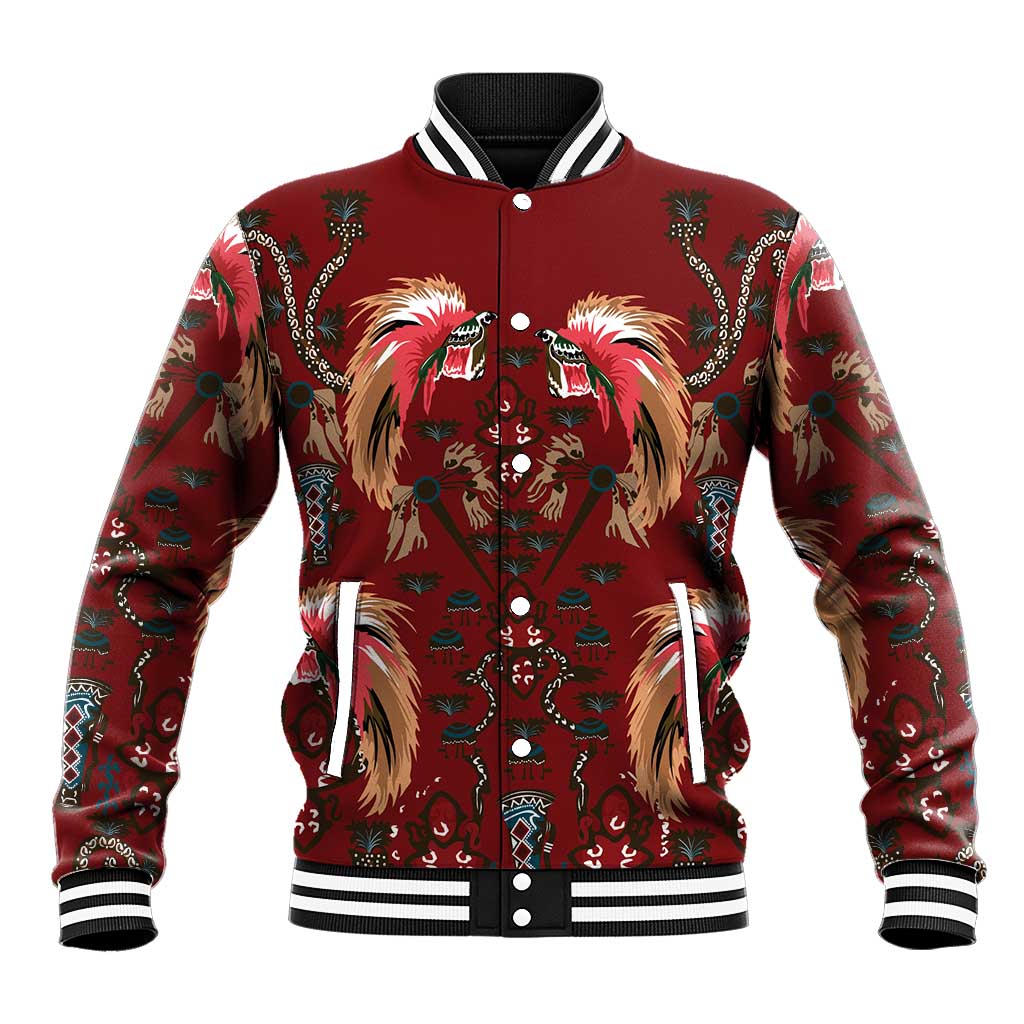 Oxblood Bird of Batik Papua Baseball Jacket Exotic Natural Wealth of Papua LT9 Unisex Red - Polynesian Pride