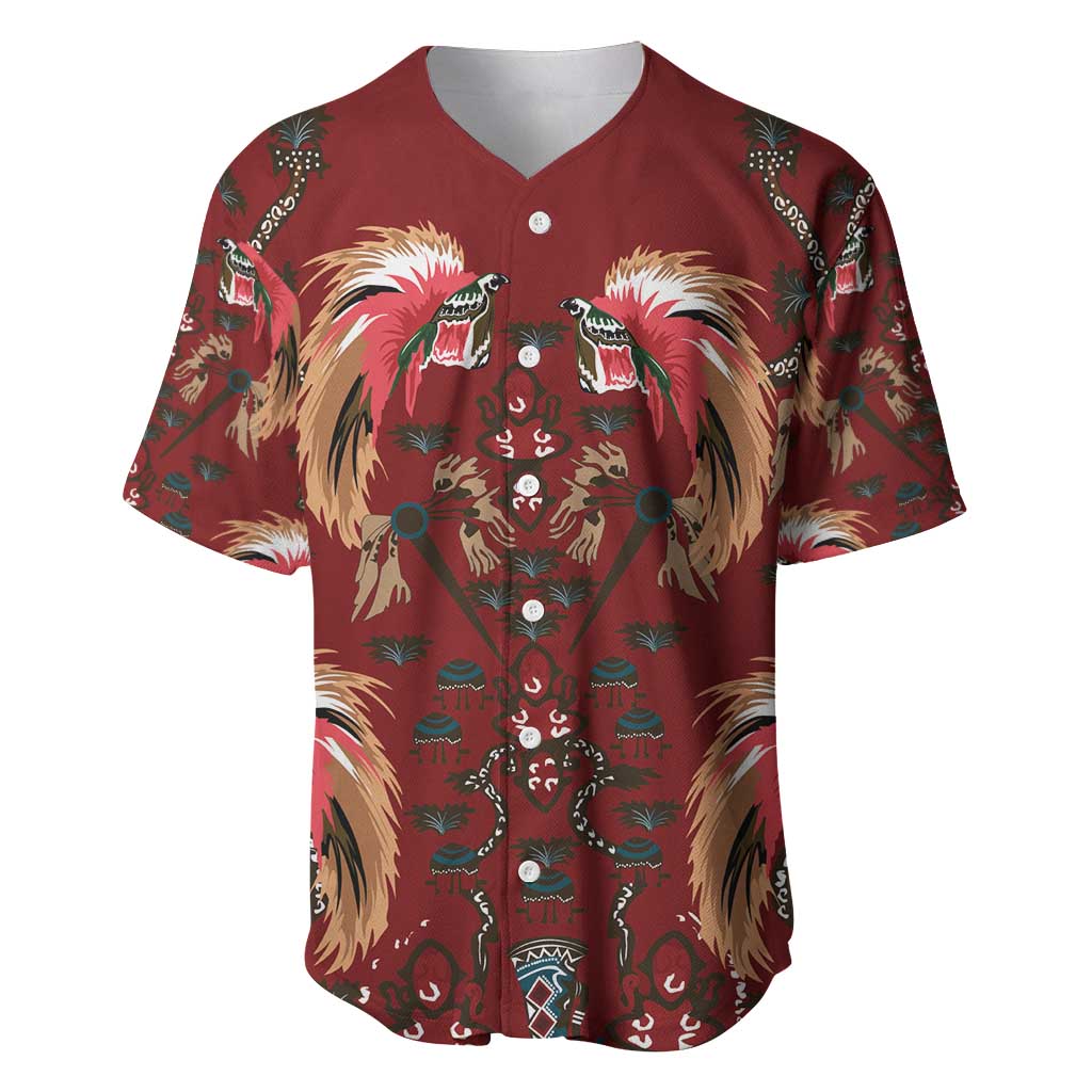 Oxblood Bird of Batik Papua Baseball Jersey Exotic Natural Wealth of Papua LT9 Red - Polynesian Pride
